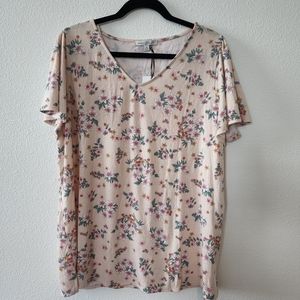 NWT Pink Floral V-Neck Flutter Sleeve Top Plus Size
